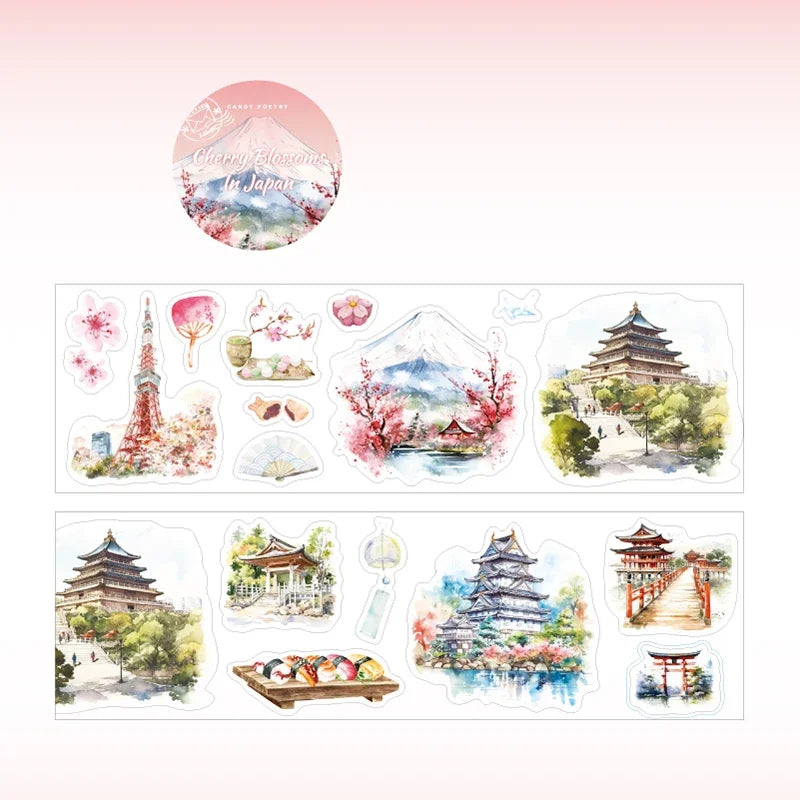 6Style 1Roll/bag Travel Scenic Story Series Die Cut Tape Creative DIY Handbook Scrapbook Phone Case Card Hang Tag