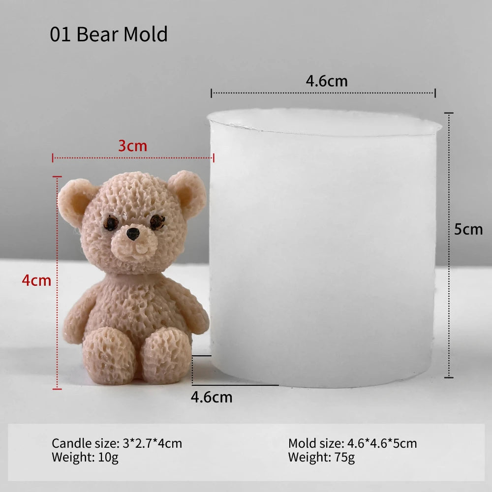 Mini Bear Candle Molds DIY Handmade 3D Cute Bears Plaster Cement Resin Mould Craft Ornaments Soap Candle Making Mold Supplies