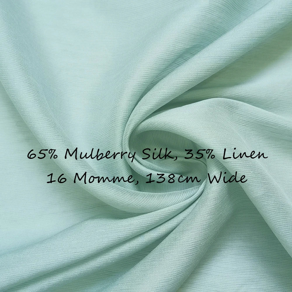 Silk Linen Fabric 54'' Wide By Meter Elegant Cyan Color Slubbed Silk Flax Material Soft Summer