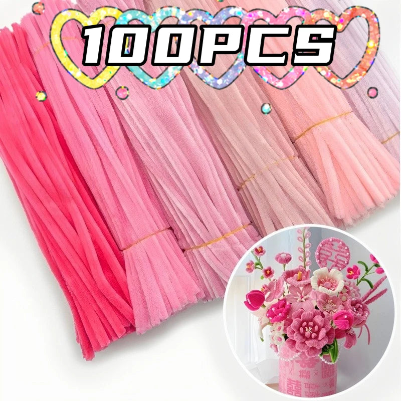 100PCS Chenille Stems Toys DIY Strips Twist Bar Anvil Wire Craft Pipe Creative Hobby Children Plush Stick Chenille Sticks