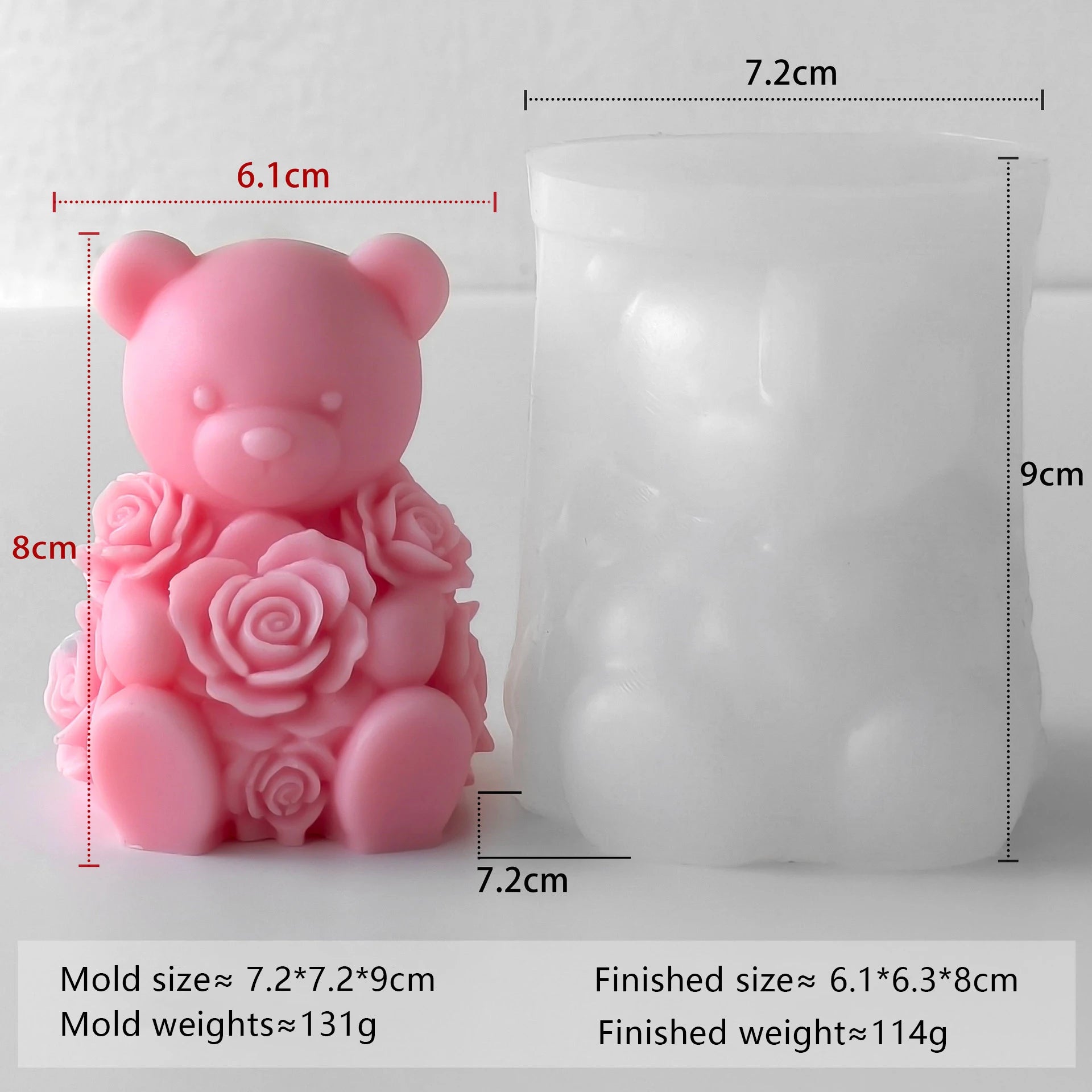 Rose Bear Silicone Mold Valentine Candle Wax Mold DIY Aromatherapy Plaster Diffuser Stone Craft Gift