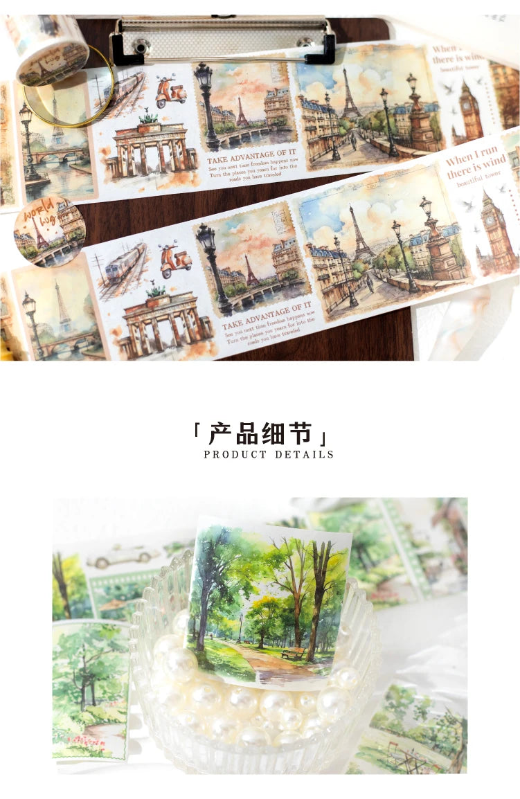 Yoofun 7x200cm Travelling The World Buildings Washi Tape DIY Scrapbooking Collage Junk Journal Sticker Label Masking Tape