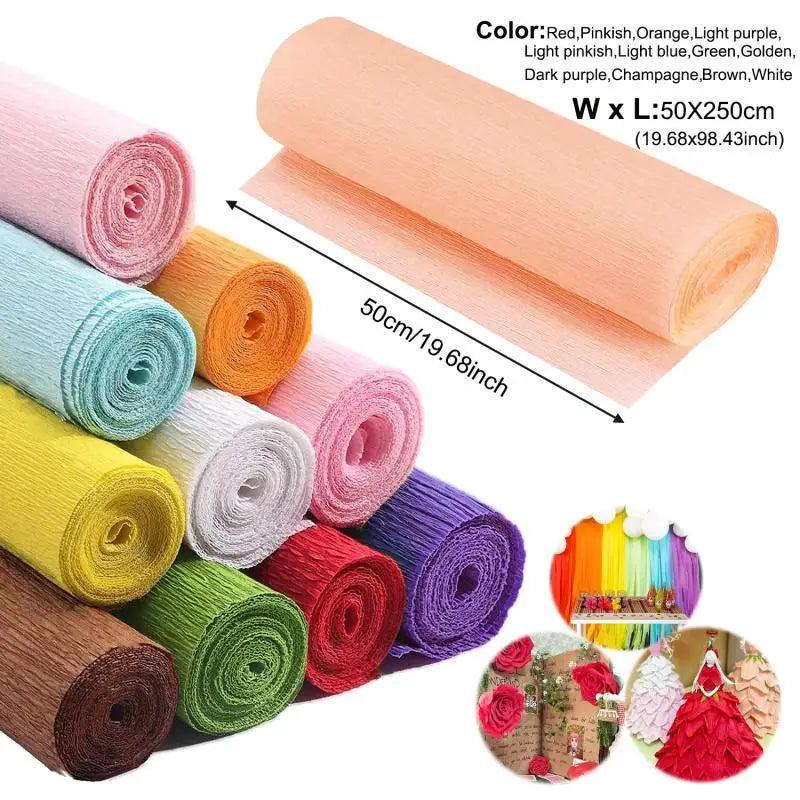 50x250cm Colored Crepe Paper Roll Origami Crinkled Crepe Paper Craft DIY Flowers Decoration Gift Wrapping Paper Craft