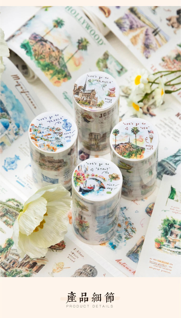 Journal GO 7.5x200cm Decorative Adhesive Washi Tape Romantic Travel Junk Journal DIY Masking Tape Scrapbooking Stickers