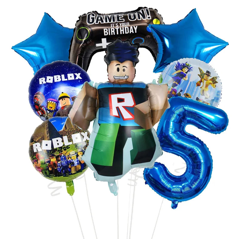 Cartoon Game Roblox Set Boy Balloons Cartoon Double-sided Shaped Birthday Party Decor Baby Shower Number DIY Foil Balloon Set