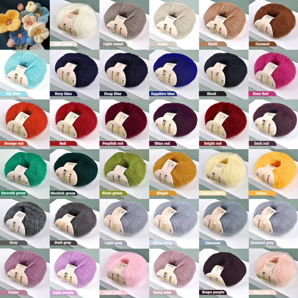 25g/Roll Soft Wool Knitting Cashmere Long Thin Yarn Roll Mohair Yarn DIY Hand Crochet Soft Mohair Cashmere Wool Knitting Yarn