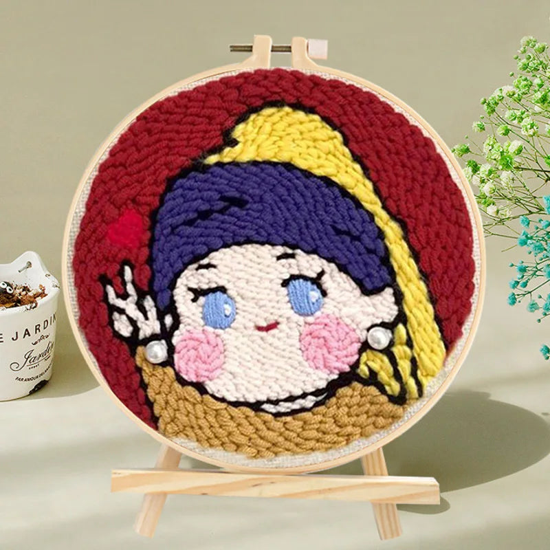 DIY Embroidery Kit Cartoon Punch Needle Stitching Craft Set Pattern Printed Needlework Cross Stitch Sewing Painting Home Decor