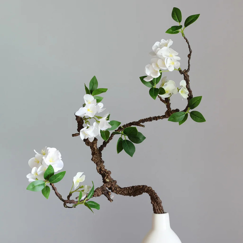 New Withered Tree Twig White Plum Blossom flower branch with fake leaves home decoration artificial flowers Photo props flores