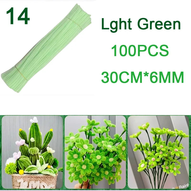 100Pcs Colorful Chenille Stems Pipe Cleaners Plush Tinsel Stem Wired Twist Sticks DIY Hair Flowers Kids Toys Handmade Craft Gift