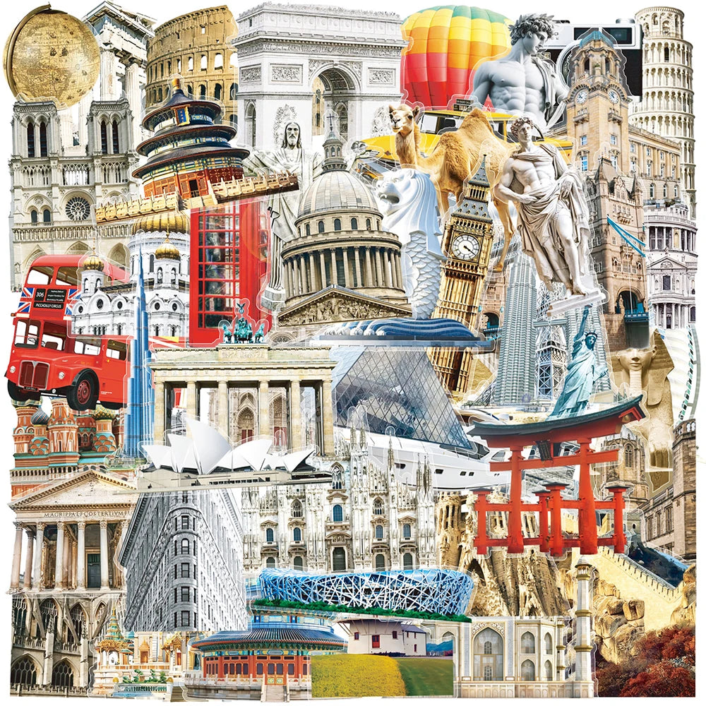 10/30/50pcs Transparent Mix World Famous Building Stickers Aesthetic Travel Landmark Decal Waterproof Graffiti Phone Suitcase