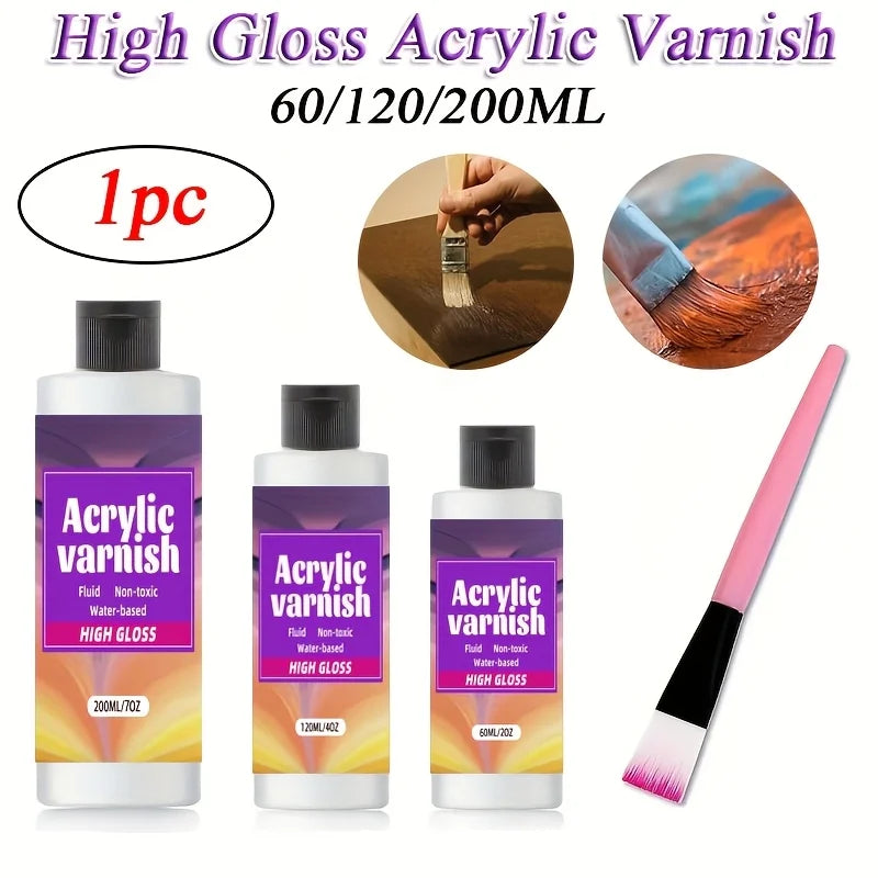 1pc 60/120/200ML High Gloss Acrylic Varnish Non-toxic Water-based Non-Yellowing Gloss Varnish DIY Crafts Protective Coating