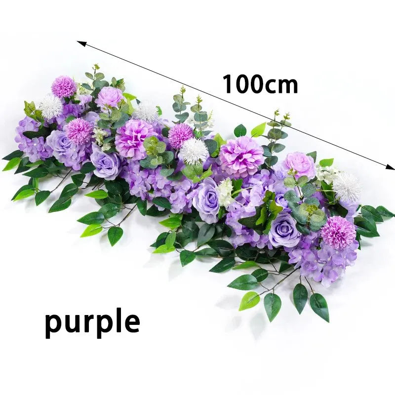 100cm Luxury White Rose Artificial Flower Row Wedding Table Centerpiece Flowers Backdrop Wall Arches Decor Party Stage Floral