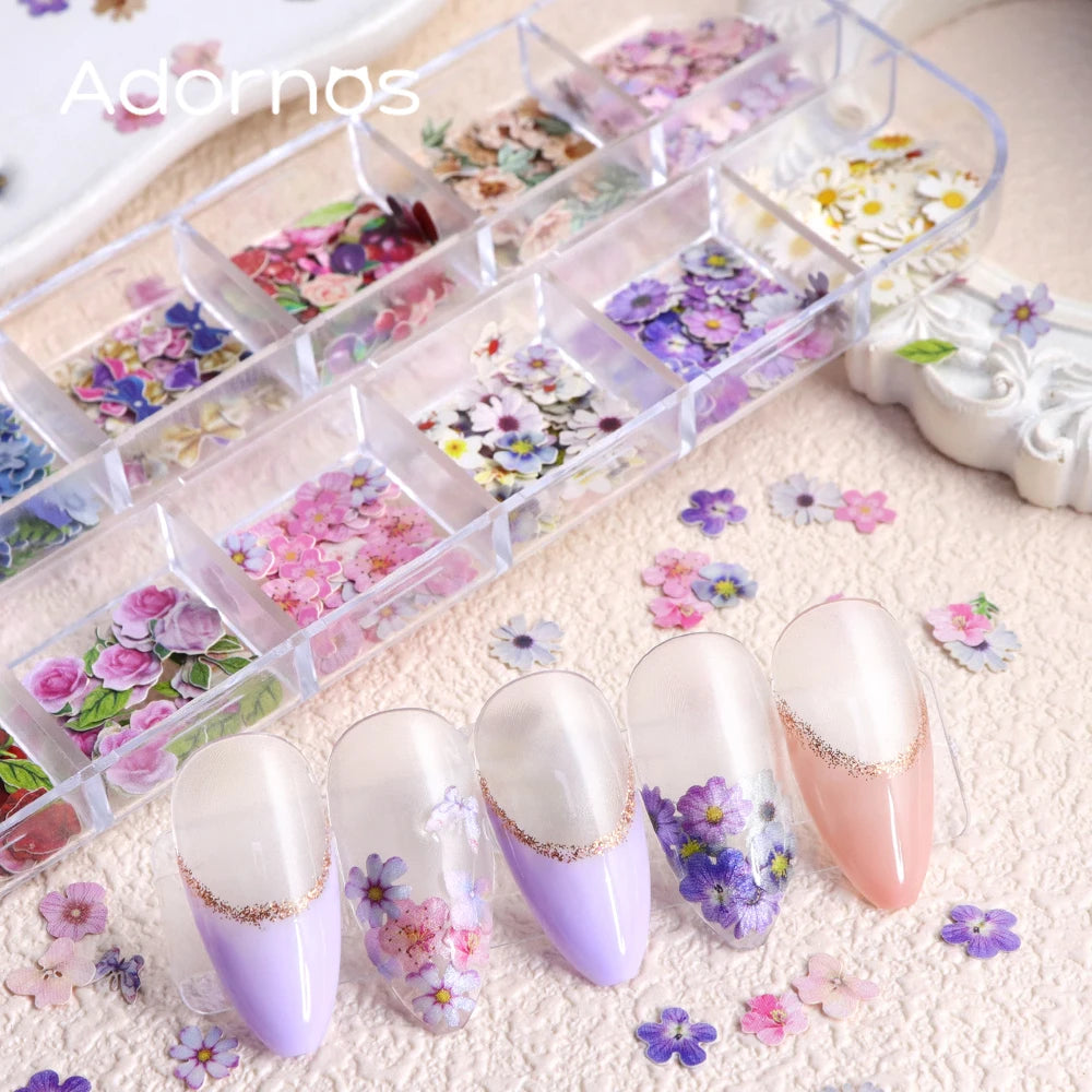 12 Grids Flower Wood Pulp Chips Epoxy Resin Filling Rose Iris Vetiver Flower Butterfly Shape Decorative Paper Flower DIY Crafts