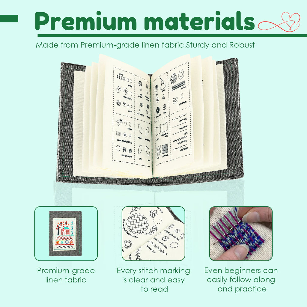 Embroidery Stitch Book DIY Stitch Practice Kit Beginner Embroidery Learning Book Multifunctional Needle Thread Hand Sewing Tool