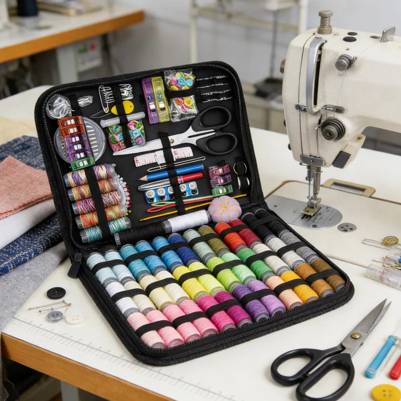 Large capacity portable sewing kit, sewing tool combination set, household multi-color sewing tool set sewing box, travel sewing