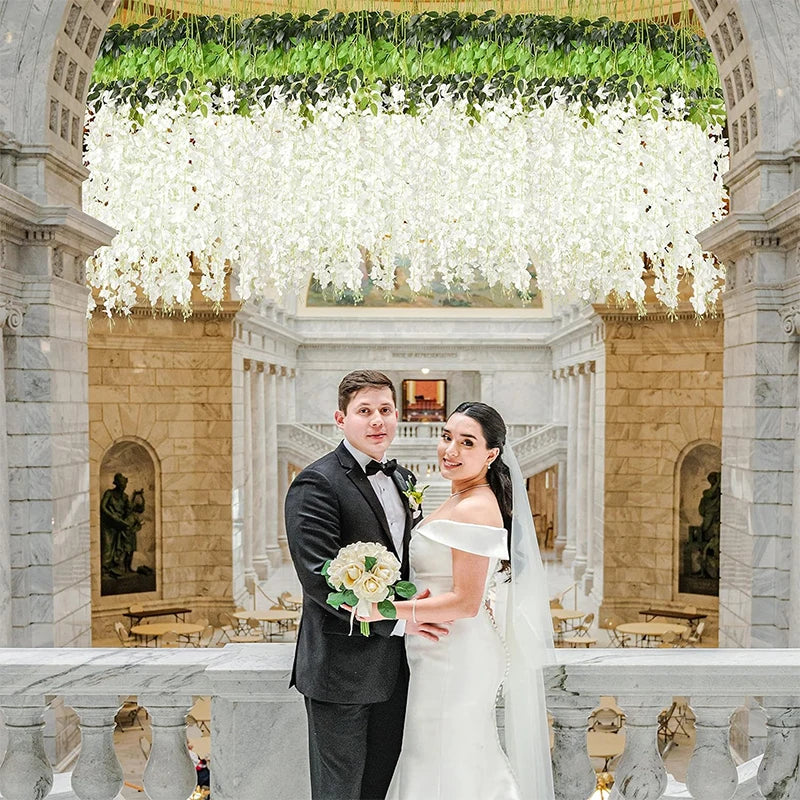 5/10Pcs 110cm Artificial Hanging Flower White Silk Wisteria Vine with Lights Garland for Aesthetic Room Party Garden Home Decor