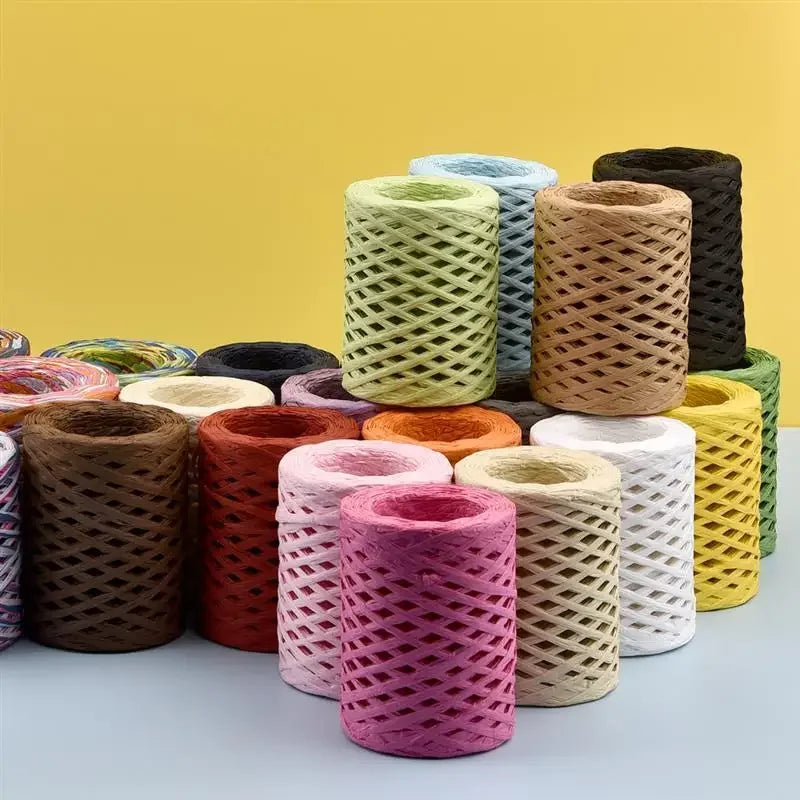 100M Natural Raffia Straw Yarn for Knitting Crocheting Paper Threads Friendly Paper Yarn DIY Handmade Summer Sunhat Beach Bag