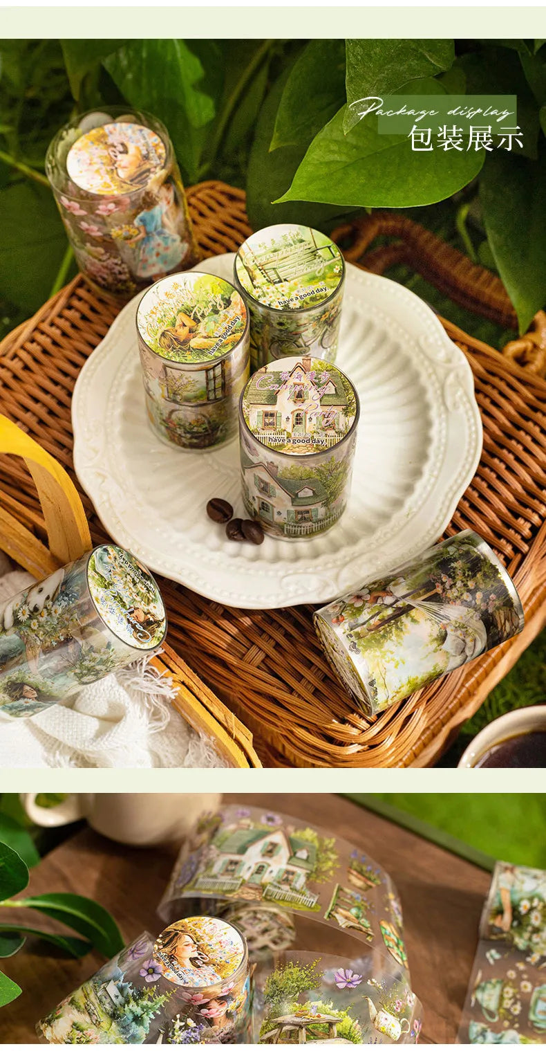 Journamm 60mm*2m Transparent PET Aesthetic Tape Flower Tape Decor Junk Journal DIY Scrapbooking School Supplies Collage Tapes