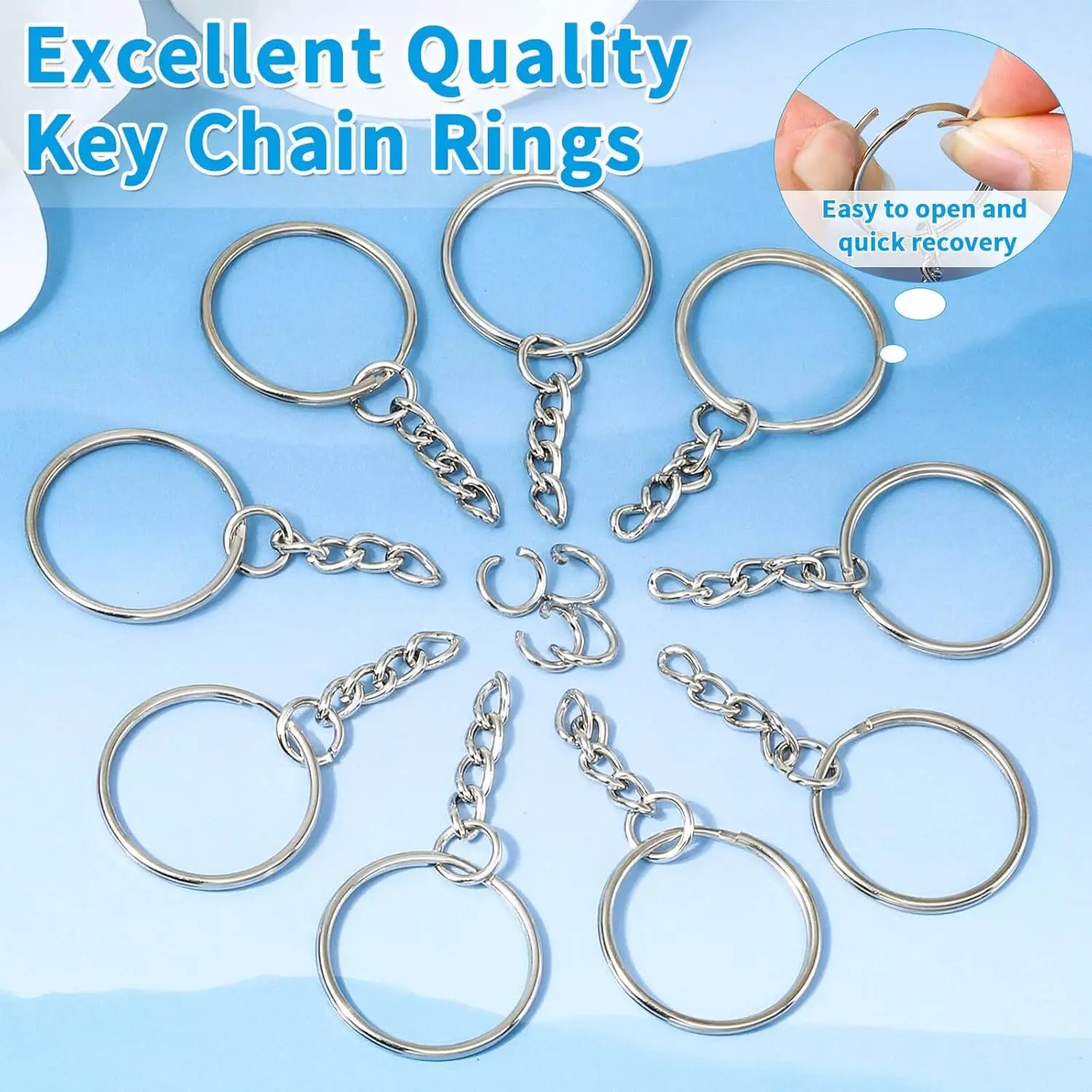 100 Pieces Set Split Key Rings with Chain and Jump Rings Bulk Kit Accessories for Keychains Lanyards Charms Jewelry DIY Crafts