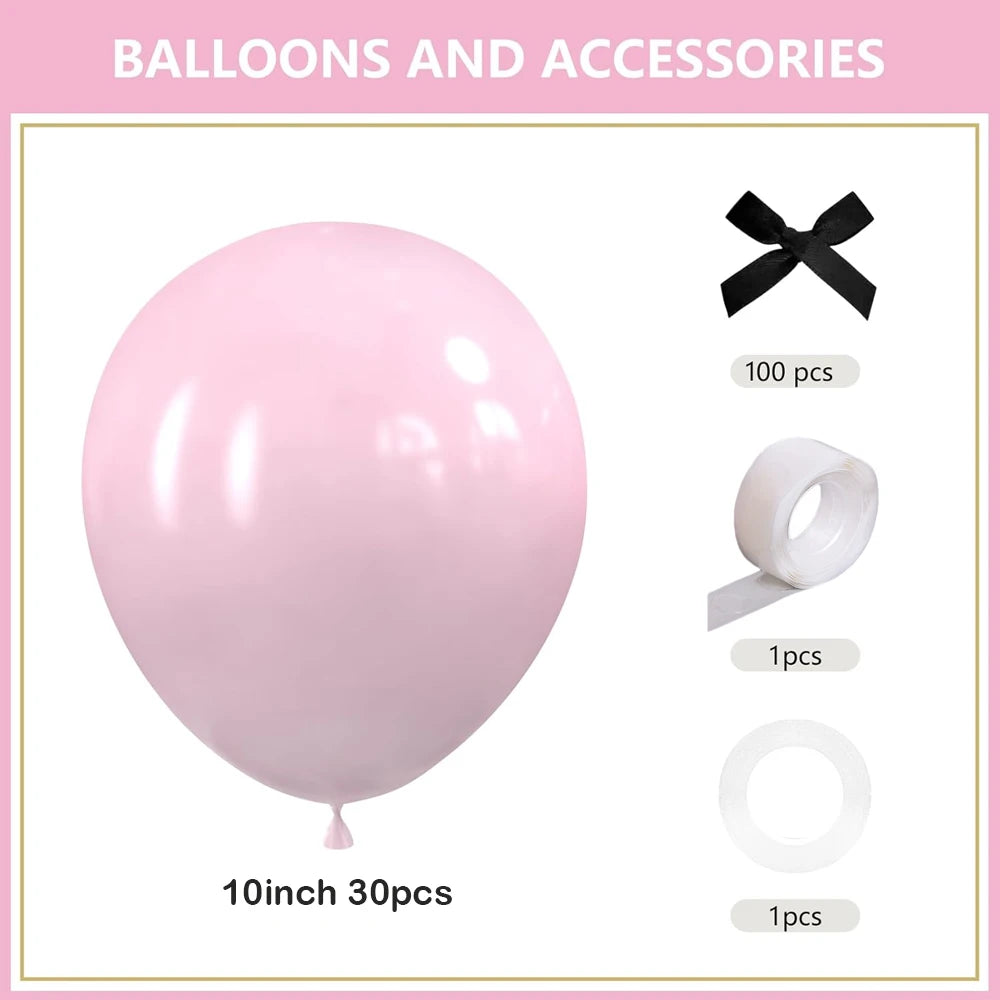 30Pcs Latex Balloons with Black Bow Coquette Bow Themed DIY Balloons Set for Boho Wedding Baby Shower Girls Birthday Party Decor