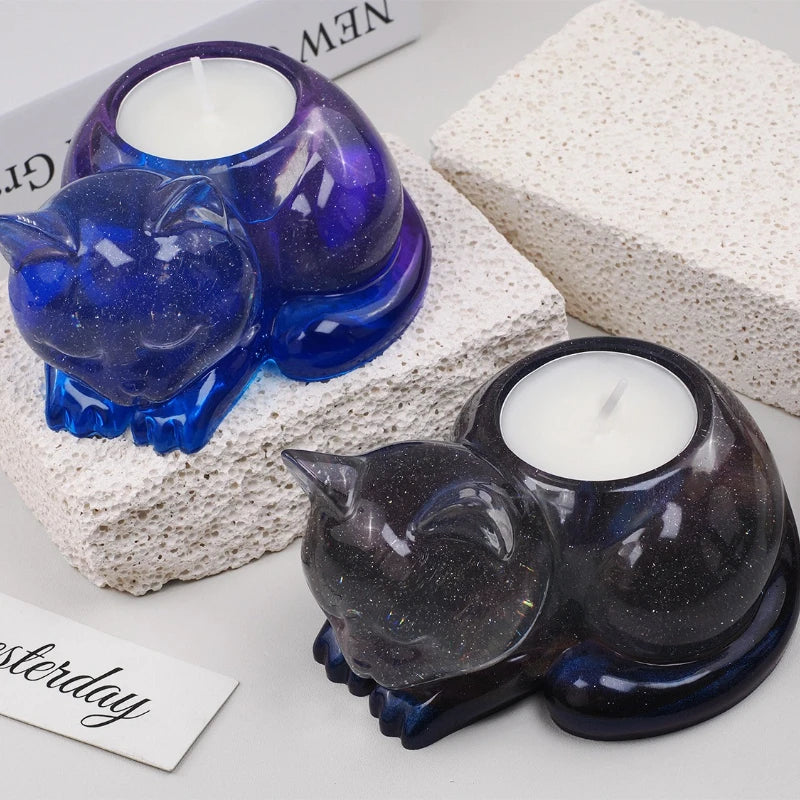 Sleeping Cat Memorial Silicone Mold for Resin Cat Candle Holder, Angel Animal Keepsake, Sympathy Gift, DIY Remembrance Craft