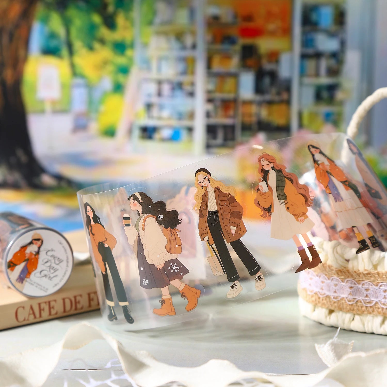 1 Roll Fashion Girl Stickers 4 Seasons Outfit DIY Scrapbook Journal Washi Tape For Phone Case Notebook Decoration Cute Stationer