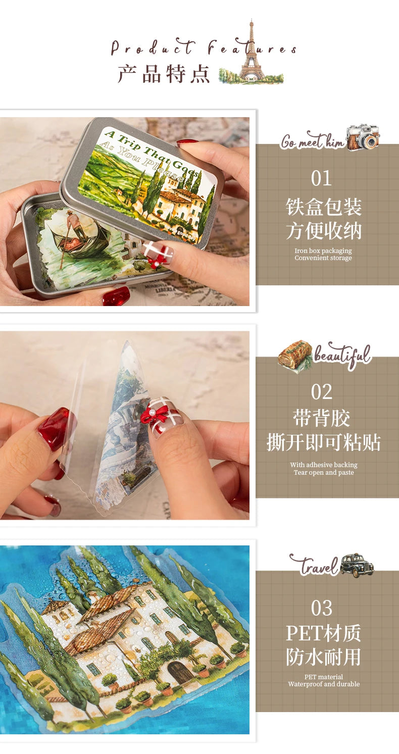 50pcs，Travel Scenery Themed Stickers Pack, Scrapbook Stickers，Perfect for Notebook Phone Case Diary Deco，Stationery  Supplies