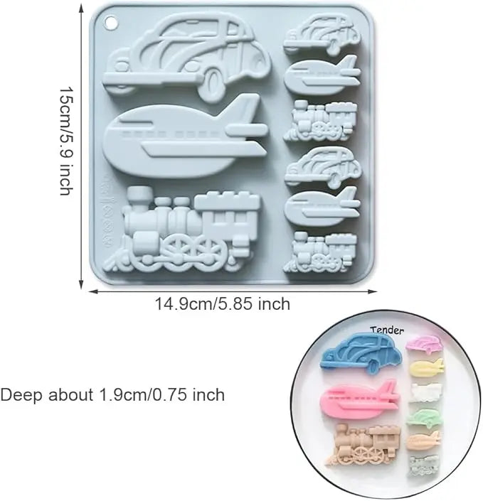 8-Cavity 8 Different Vehicle Theme Silicone Molds Fondant Candy Ice Grid Chocolate Mould Baking Tools Birthday Cake Decoration