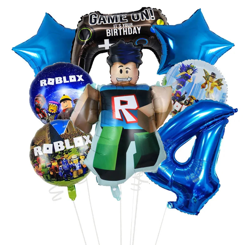 Cartoon Game Roblox Set Boy Balloons Cartoon Double-sided Shaped Birthday Party Decor Baby Shower Number DIY Foil Balloon Set