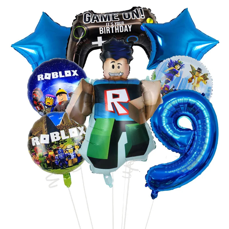 Cartoon Game Roblox Set Boy Balloons Cartoon Double-sided Shaped Birthday Party Decor Baby Shower Number DIY Foil Balloon Set