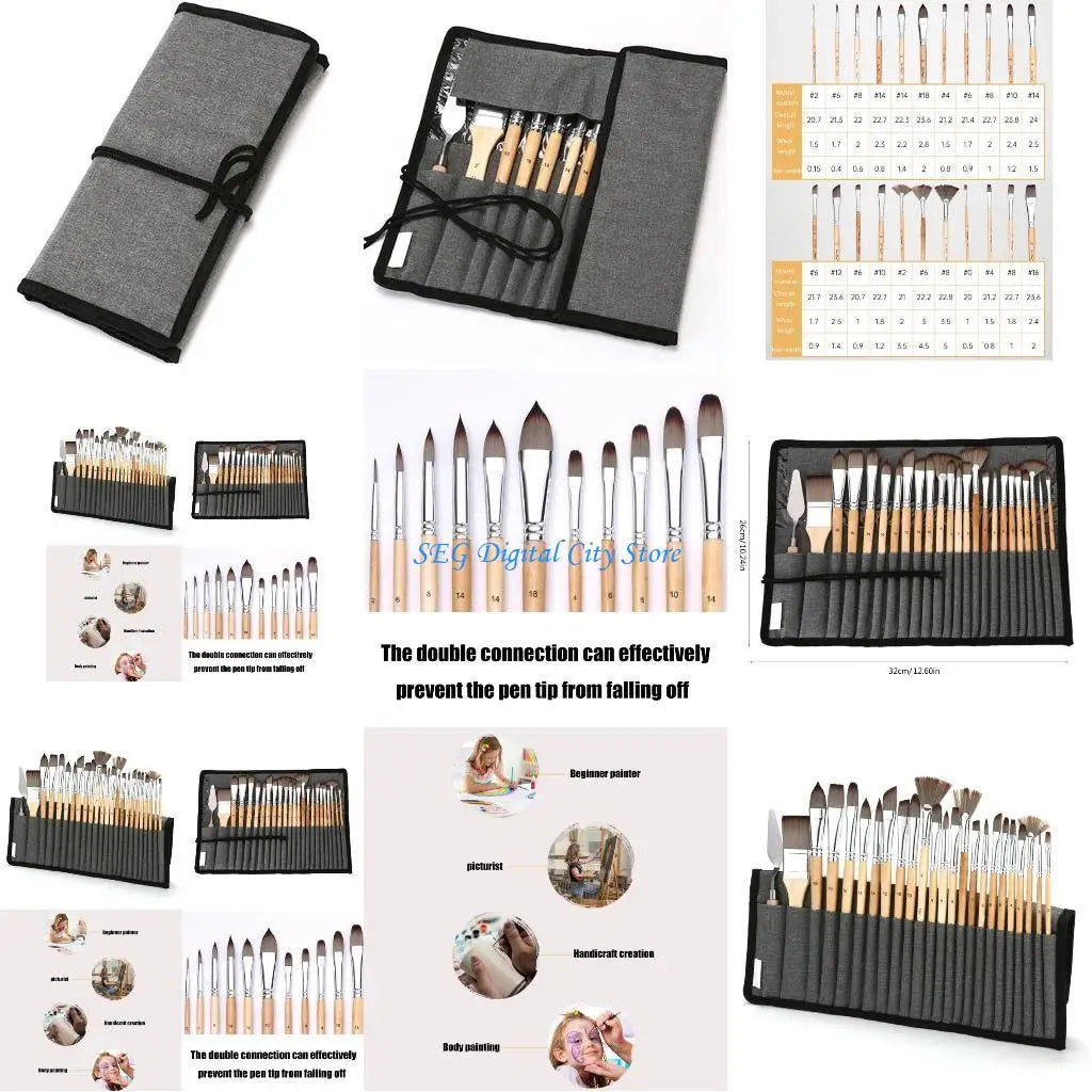 U75B 24 Pcs Acrylic Paint Brush Watercolor Painting Brushes Artist Paint Brushes