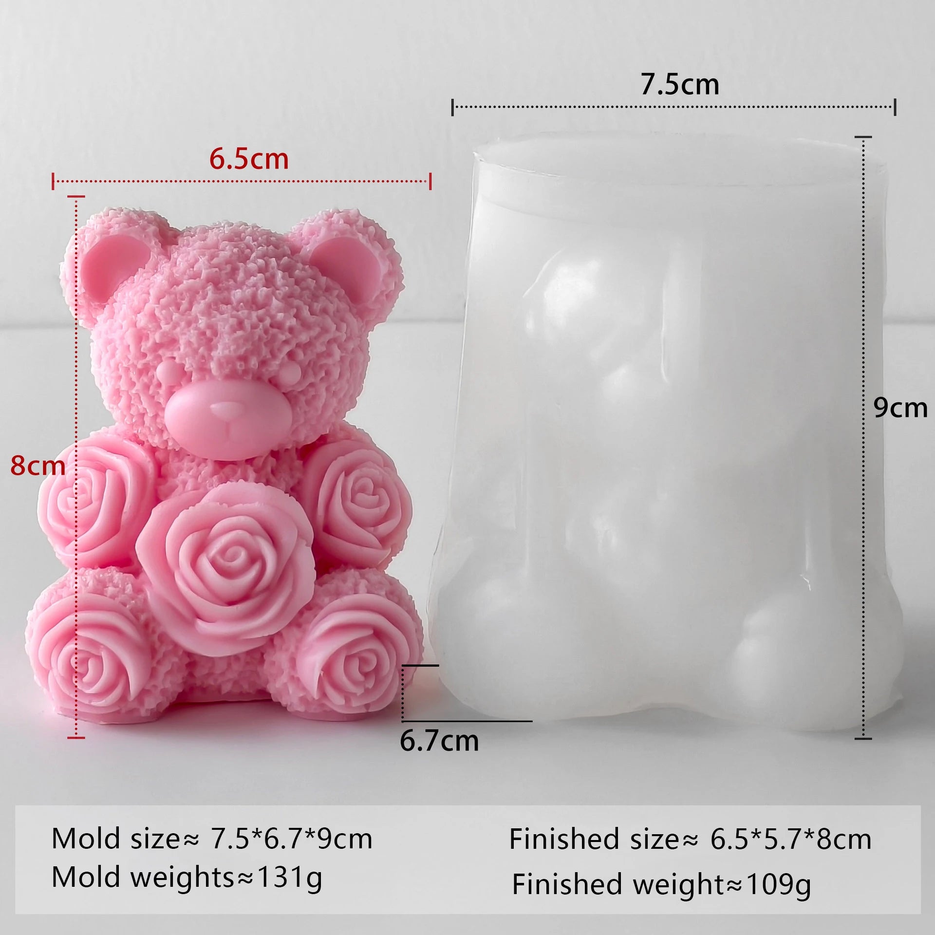 Rose Bear Silicone Mold Valentine Candle Wax Mold DIY Aromatherapy Plaster Diffuser Stone Craft Gift