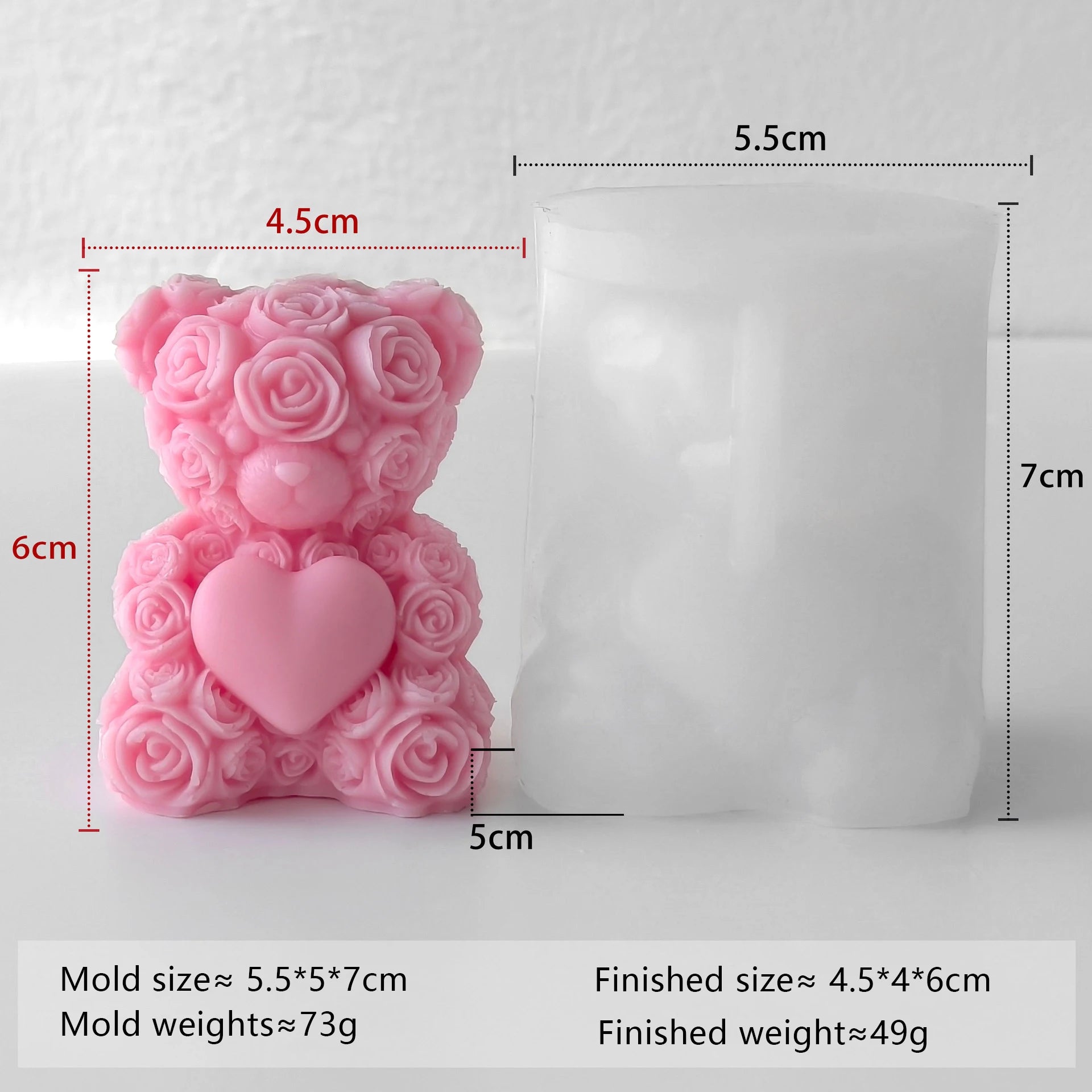 Rose Bear Silicone Mold Valentine Candle Wax Mold DIY Aromatherapy Plaster Diffuser Stone Craft Gift