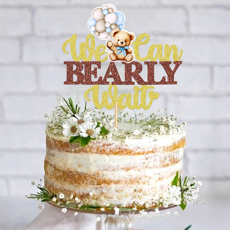 12/1pcs Pink Blue Balloon Bear Cupcake Toppers Baby Shower Supplies Gender Reveal Decor Boy Girl Birthday Party Cake Decor