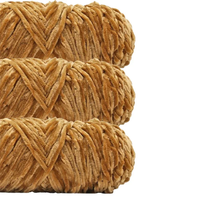 3 Pack Edelweiss DIY Material Pleuche Chenille Yarn Gold Luster Velvet Knitting Woven for Pendant / Sweater 300g 540m