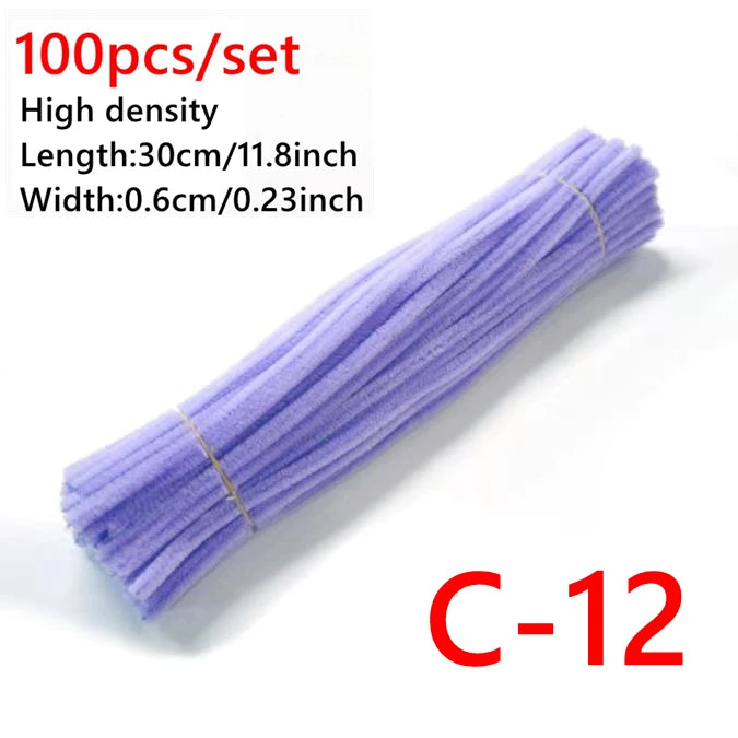 100 Pcs Colorful Chenille Stems Pipe Cleaners Plush Tinsel Stem Wired Sticks Twist Stick Hair Strip DIY Craft Educational Toys