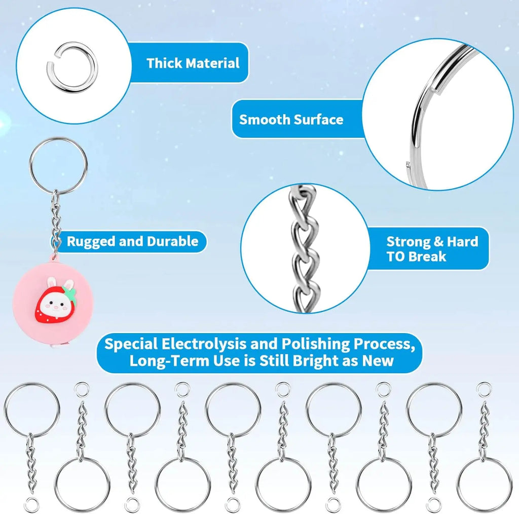 100 Pieces Set Split Key Rings with Chain and Jump Rings Bulk Kit Accessories for Keychains Lanyards Charms Jewelry DIY Crafts