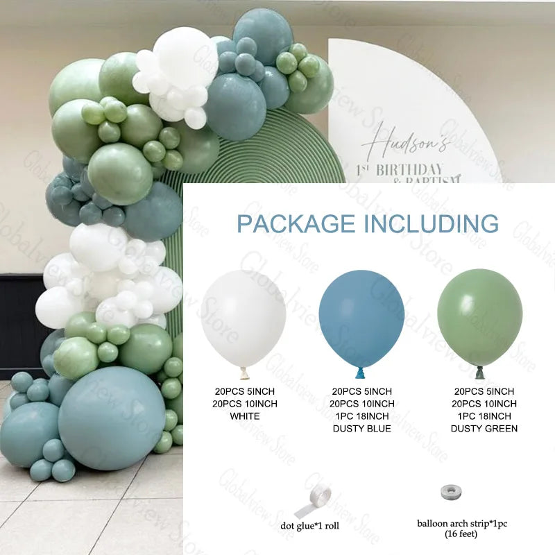 Dusty Blue Green Balloons Baptism Decorations Baby Boy Blue Balloon Garland Baby Shower Ballons Christening Day Decor