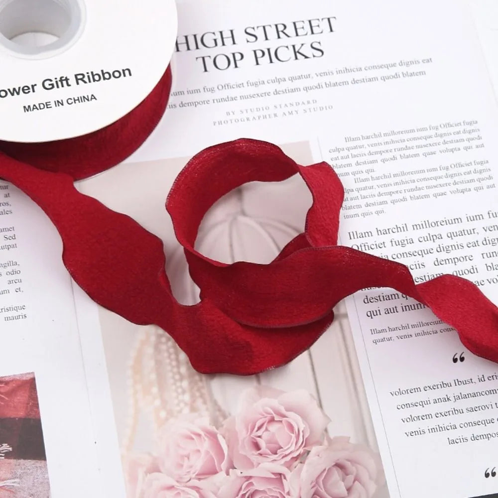 10 Yards Fishtail Yarn Ribbons Wave Edge Pleated Chiffon Ribbon Gifts Packaging Material Wedding Birthday Party Flower DIY Decor