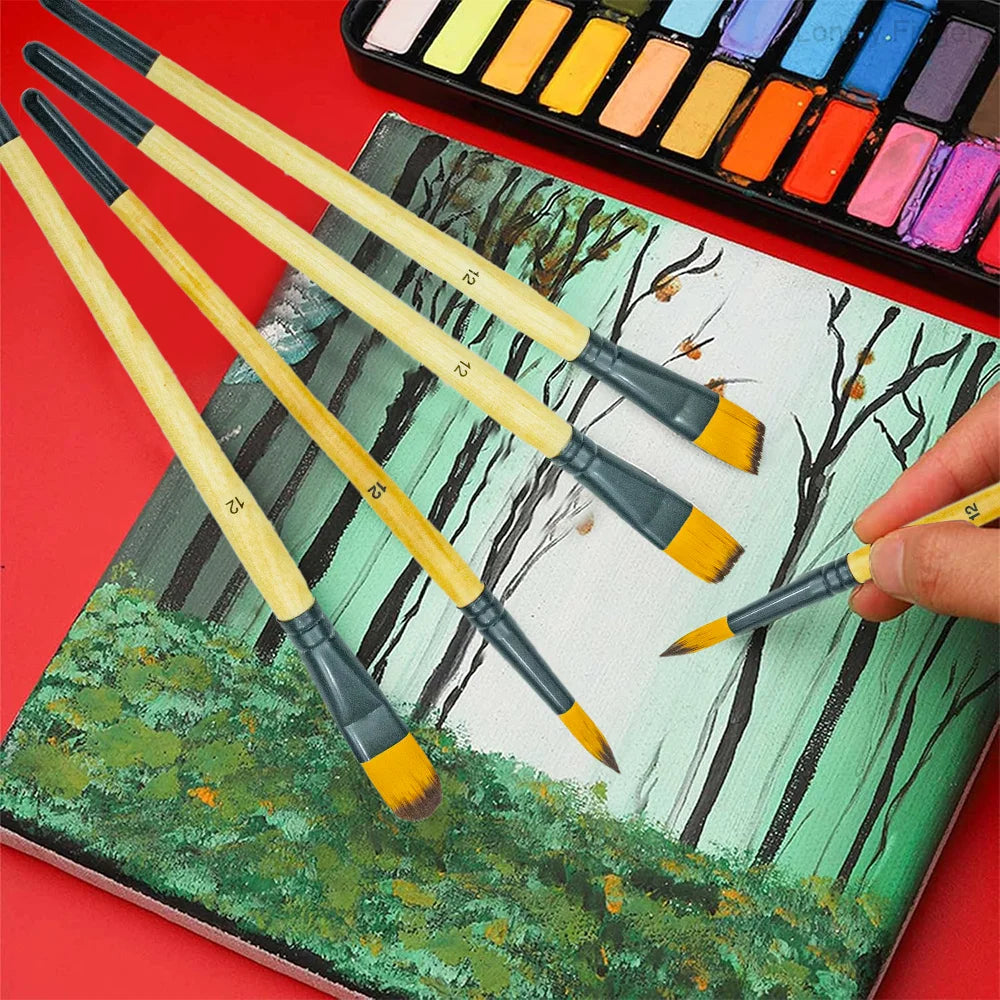 6/24 Paint Brushes for Acrylic Painting, Premium Nylon Bristles with Round, Filbert, Flat, Angle, Fine Detail Brush, Paint Brush