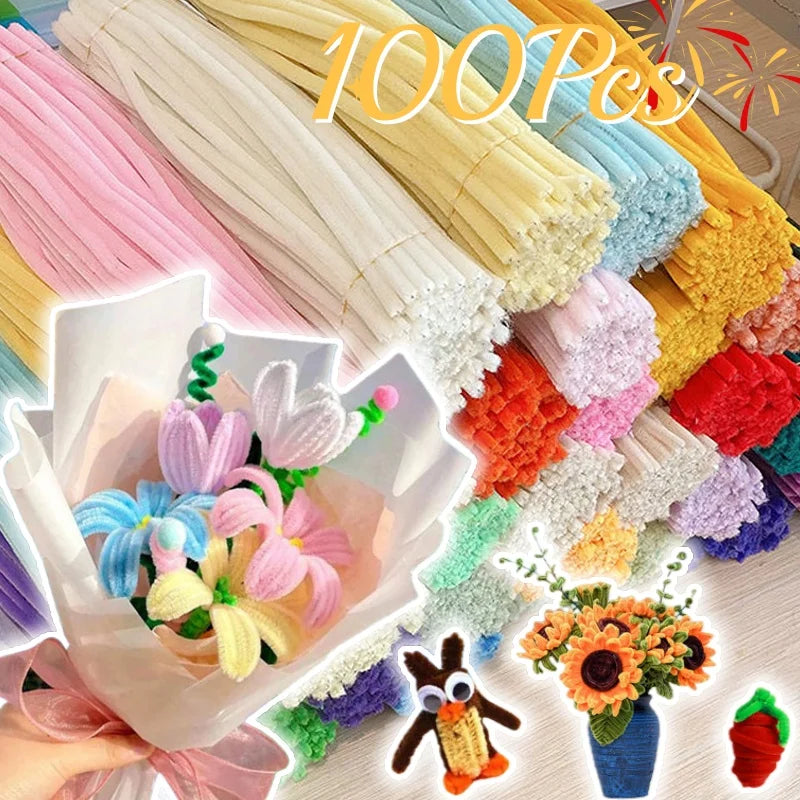 100Pcs Chenille Stems Toys DIY Strips Twist Bar Creative Leisure Hobby Diy Plush Stem Twisted Stick Handmade Material