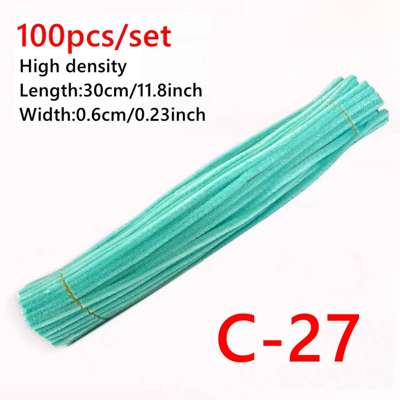 100 Pcs Colorful Chenille Stems Pipe Cleaners Plush Tinsel Stem Wired Sticks Twist Stick Hair Strip DIY Craft Educational Toys