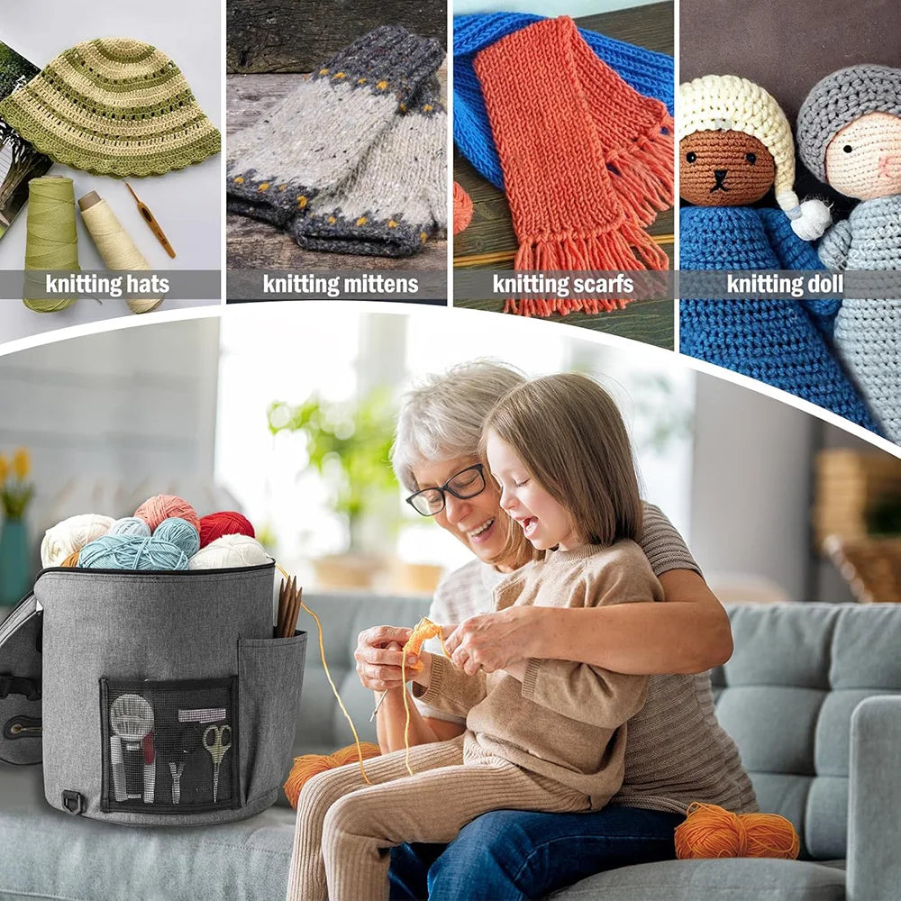 Large Capacity Crochet Bag Portable Yarn Organizer Knitting Tote Storage Bag with Shoulder Strap for Yarn, Hooks, Needles