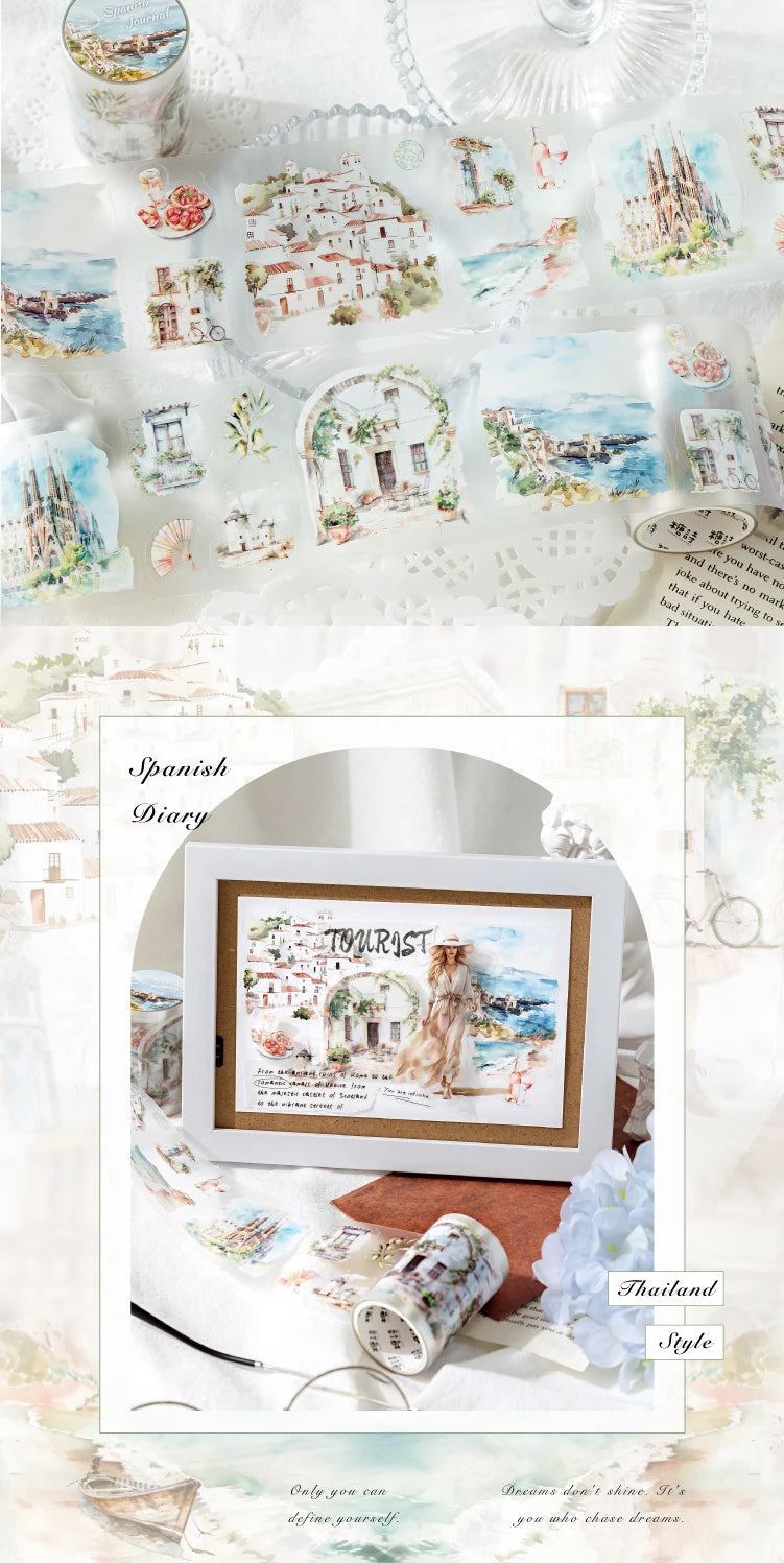 60mm*2m PET Travel Landscape Tape Stickers Creativity Hand Account Adhesive hand made Diy Junk Journal Scrapbooking Supplies