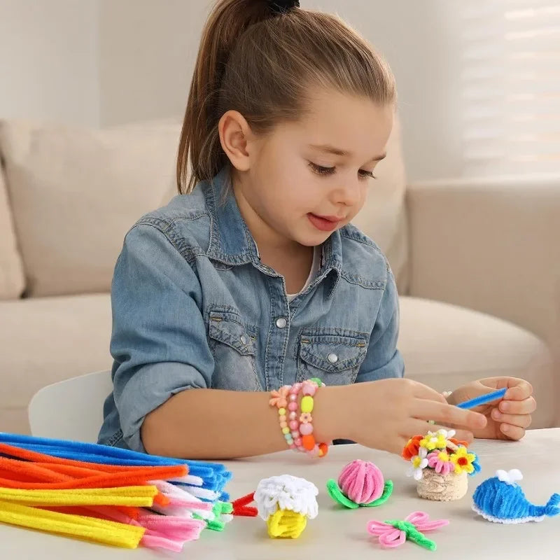 100/200/300PCS Colorful Chenille Stems DIY Wired Twist Stick Hair Strip Kids Handmade Educational Toys