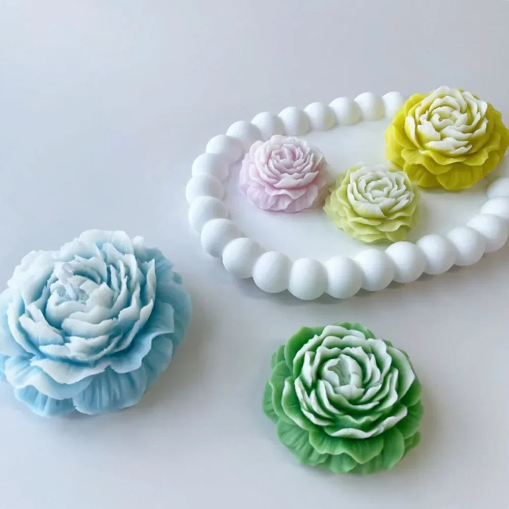 3D Peony Candle Silicone Mold DIY Relief Flower Soap Resin Plaster Mould Home Decor Chocolate Cake Ice Baking Making Tool Gifts