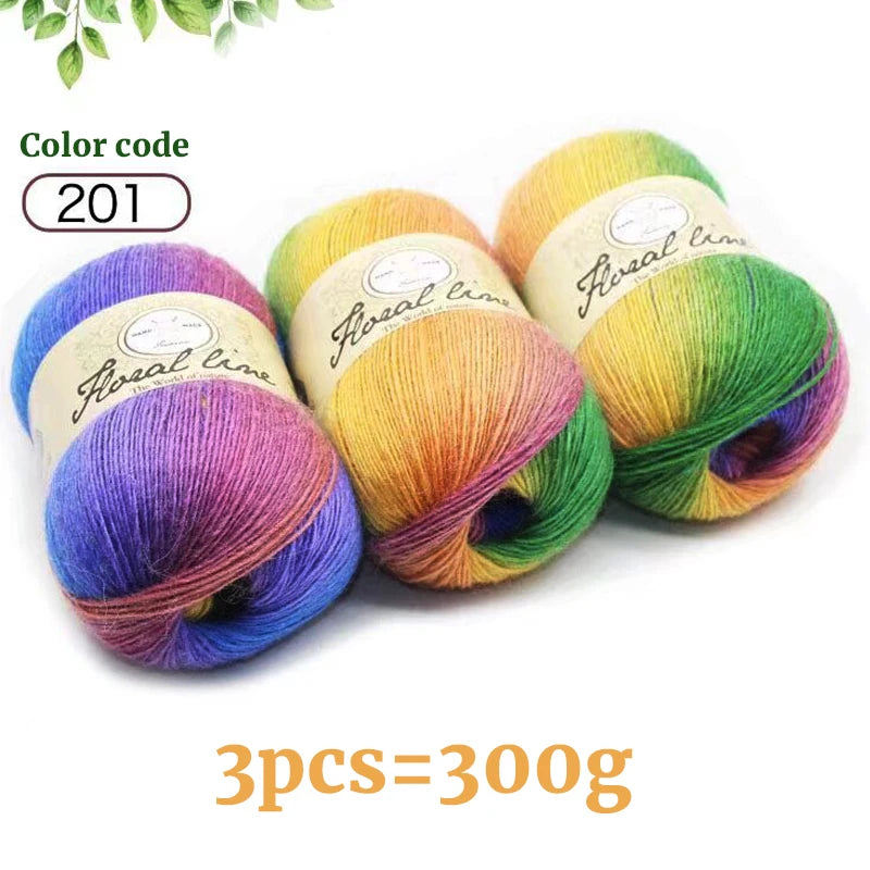 300g Rainbow Long Section Dyed Pattern Crochet Yarn Handmade DIY Knitting Colorful Fashion Outer Shawl Scarf Hat Sweater Yarn Ball 1 Piece = 3 Pieces = 300g