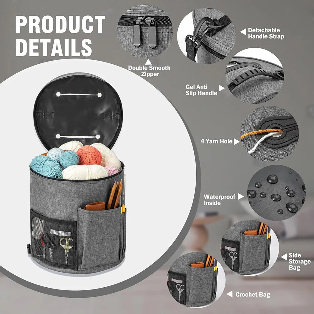 Large Capacity Crochet Bag Portable Yarn Organizer Knitting Tote Storage Bag with Shoulder Strap for Yarn, Hooks, Needles