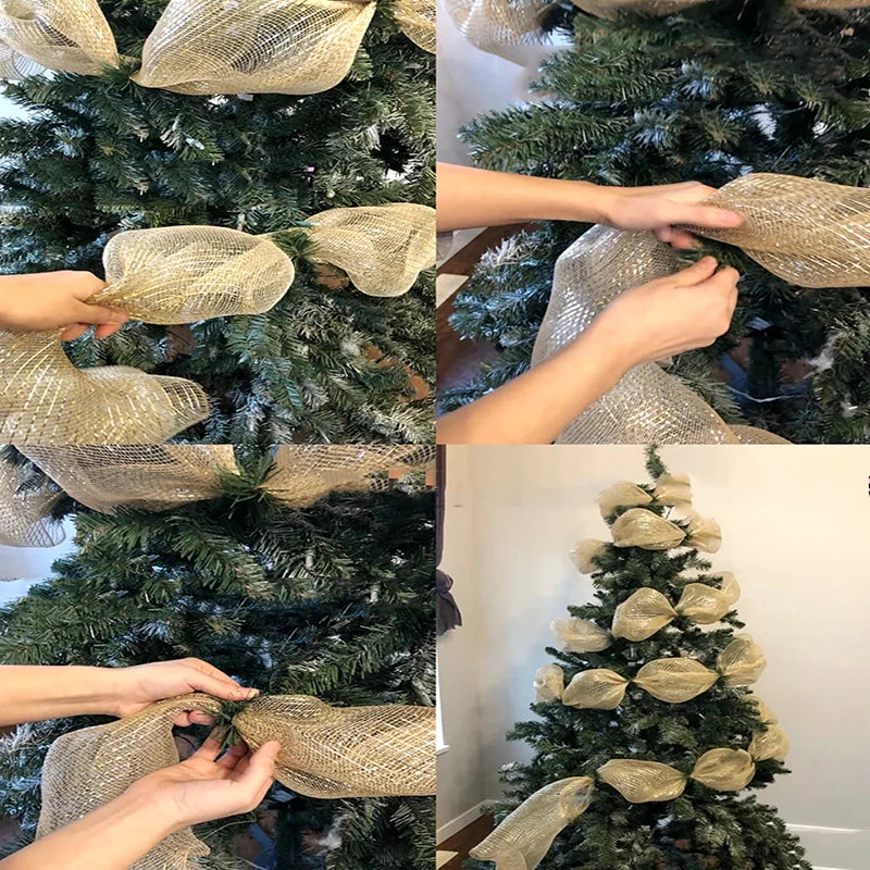 10Yards Christmas Red White Mesh Candy Cane Decoration Tulle Roll DIY Xmas Tree Ribbon Wreath Bow Wrapping Party New Year Gift