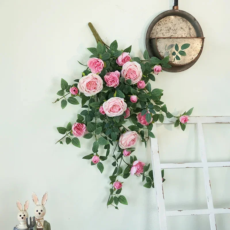 Wedding Artificial Flowers Wall Hanging Sweetheart Roses Rattan Simulation Flower Party Decoration Pink Red Rose Plant Flroal